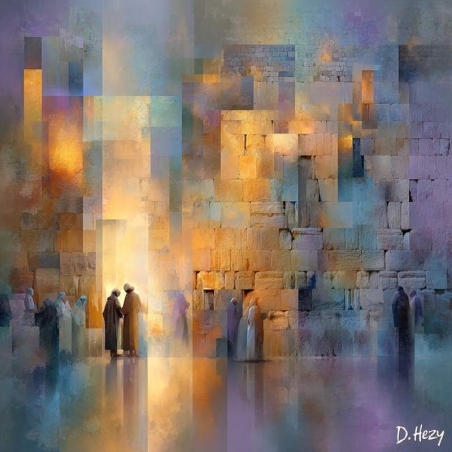 Abstract Western Wall painting with blurred reflections and spiritual light