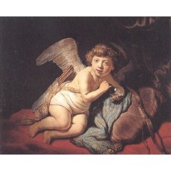 Cupid Blowing Soap Bubbles 1634 by Rembrandt Harmenszoon van Rijn-Art gallery oil painting reproductions