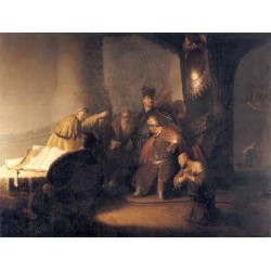 Judas Repentent, Returning the Pieces of Silver 1629 by Rembrandt Harmenszoon van Rijn-Art gallery oil painting reproductions