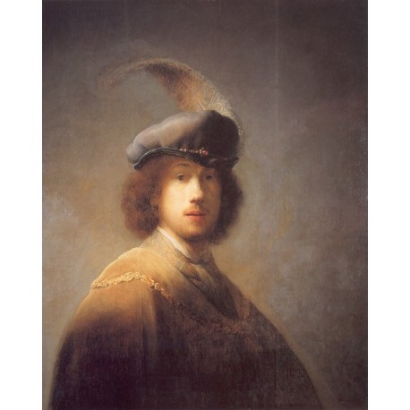Self Portrait with Plumed Beret 1629 by Rembrandt Harmenszoon van Rijn-Art gallery oil painting reproductions