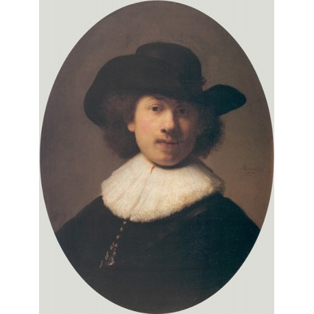 Self Portrait with a Wide-Brimmed Hat 1632 by Rembrandt Harmenszoon van Rijn-Art gallery oil painting reproductions