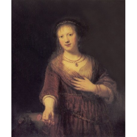 Saskia with a Flower 1641 by Rembrandt Harmenszoon van Rijn-Art gallery oil painting reproductions