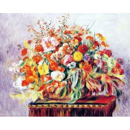 Basket of Flowers by Pierre Auguste Renoir-Art gallery oil...