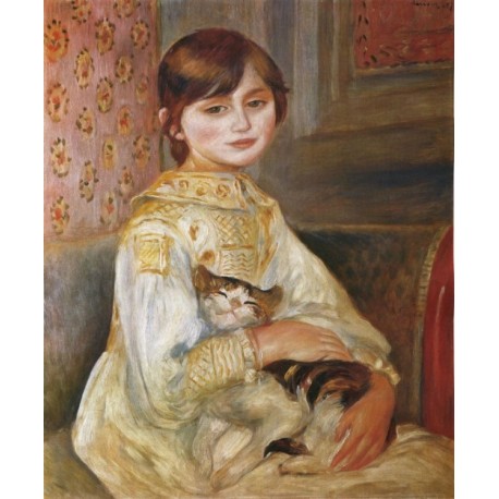 Child with Cat 1887 by Pierre Auguste Renoir-Art gallery oil painting reproductions