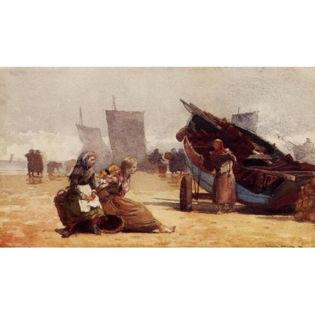 Beach Scene, Cullercoats by Winslow Homer - Art gallery oil...