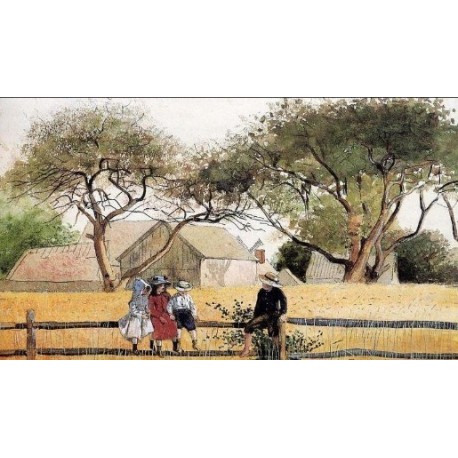 Children on a Fence by Winslow Homer - Art gallery oil painting...