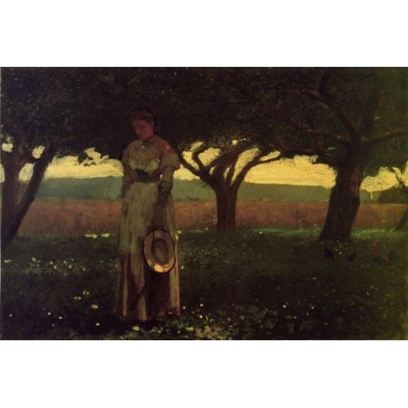 Girl in the Orchard by Winslow Homer - Art gallery oil painting...