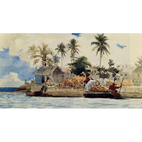 Sponge Fishing, Nassau by Winslow Homer - Art gallery oil painting reproductions