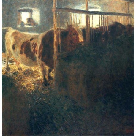 Cows in a Stall by Gustav Klimt- Art gallery oil painting...