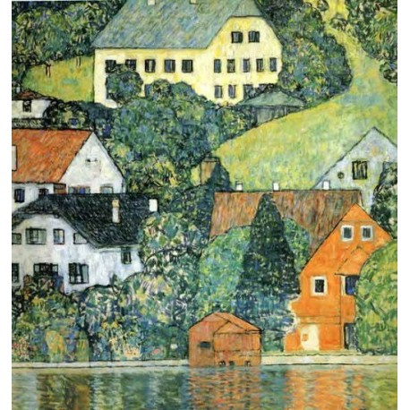 Houses at Unterach on the Attersee - Oil Painting