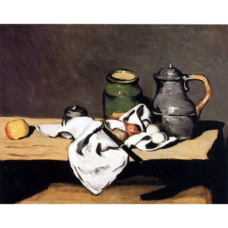 Still Life with Green Pot and Pewter Jug by Paul Cezanne-Art gallery oil painting reproductions