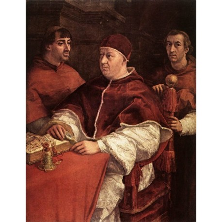 Pope Leo X with Cardinals Giulio de Medici and Luigi de Rossi by Raphael Sanzio-Art gallery oil painting reproductions