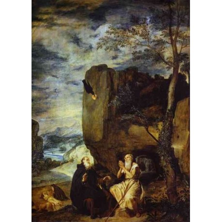 St. Anthony Abbot and St. Paul the Hermit 1635-38 by Diego Velazquez - Art gallery oil painting reproductions