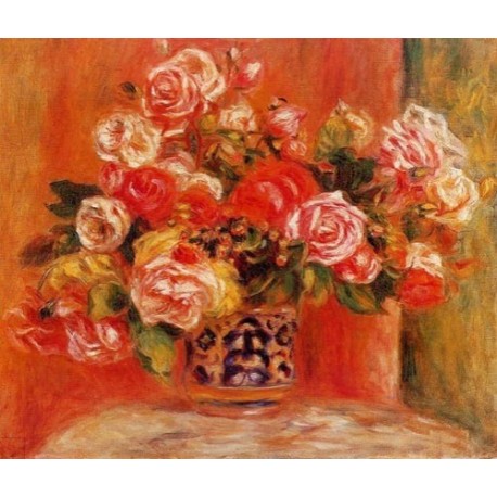 Roses in a Vase by Pierre Auguste Renoir-Art gallery oil painting reproductions