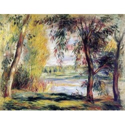 Trees by the Water by Pierre Auguste Renoir-Art gallery oil...