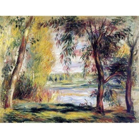Trees by the Water by Pierre Auguste Renoir-Art gallery oil...