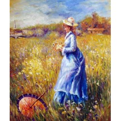 Woman Gathering Flowers by Pierre Auguste Renoir-Art gallery oil...