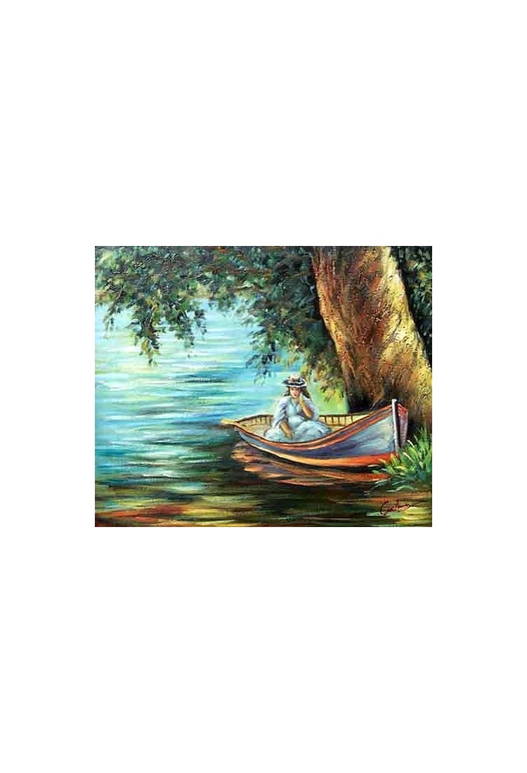 Woman in a Boat by Pierre Auguste Renoir-Art gallery oil painting...