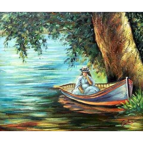 Woman in a Boat by Pierre Auguste Renoir-Art gallery oil painting...