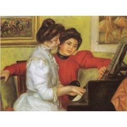 Yvonne and Christine Lerolle Playing the Piano 1897 by Pierre Auguste Renoir-Art gallery oil painting reproductions