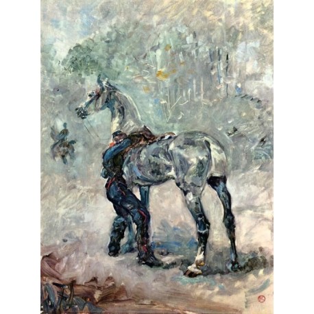 Artilleryman Saddling His Horse 1879 by Henri de Toulouse-Lautrec-Art gallery oil painting reproductions