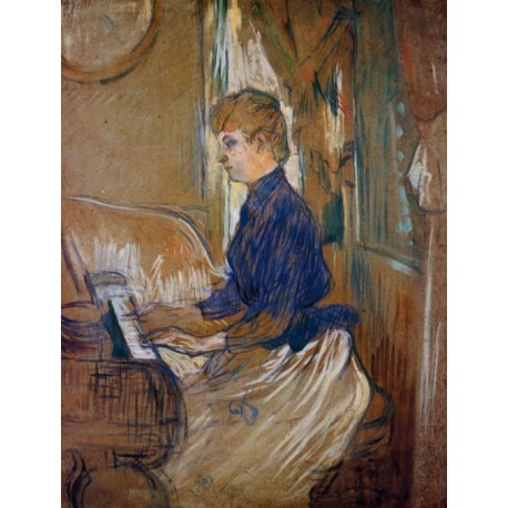 At the Piano, Juliette Pascal in the Salon of the Chateau by Henri de Toulouse-Lautrec-Art gallery oil painting reproductions