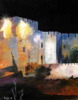 Jerusalem gates at night modern oil painting