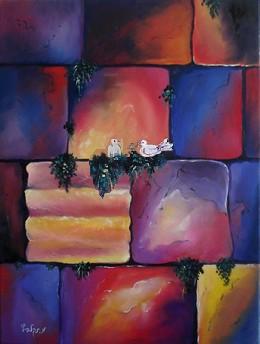 Jerusalem Kotel wall with doves modern oil painting